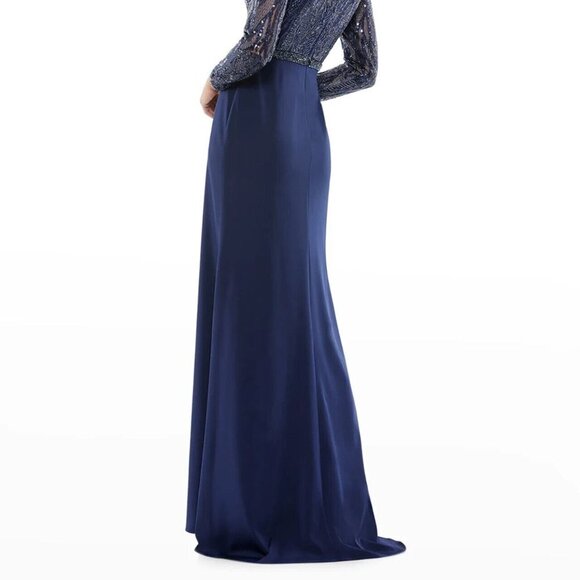 Mac Duggal Midnight Blue V-Neck Long Sleeve Empire Waist Gown - Picture 4 of 5